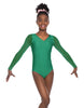 Solid Lycra Mesh LS V Neck Leotard Gymnastics