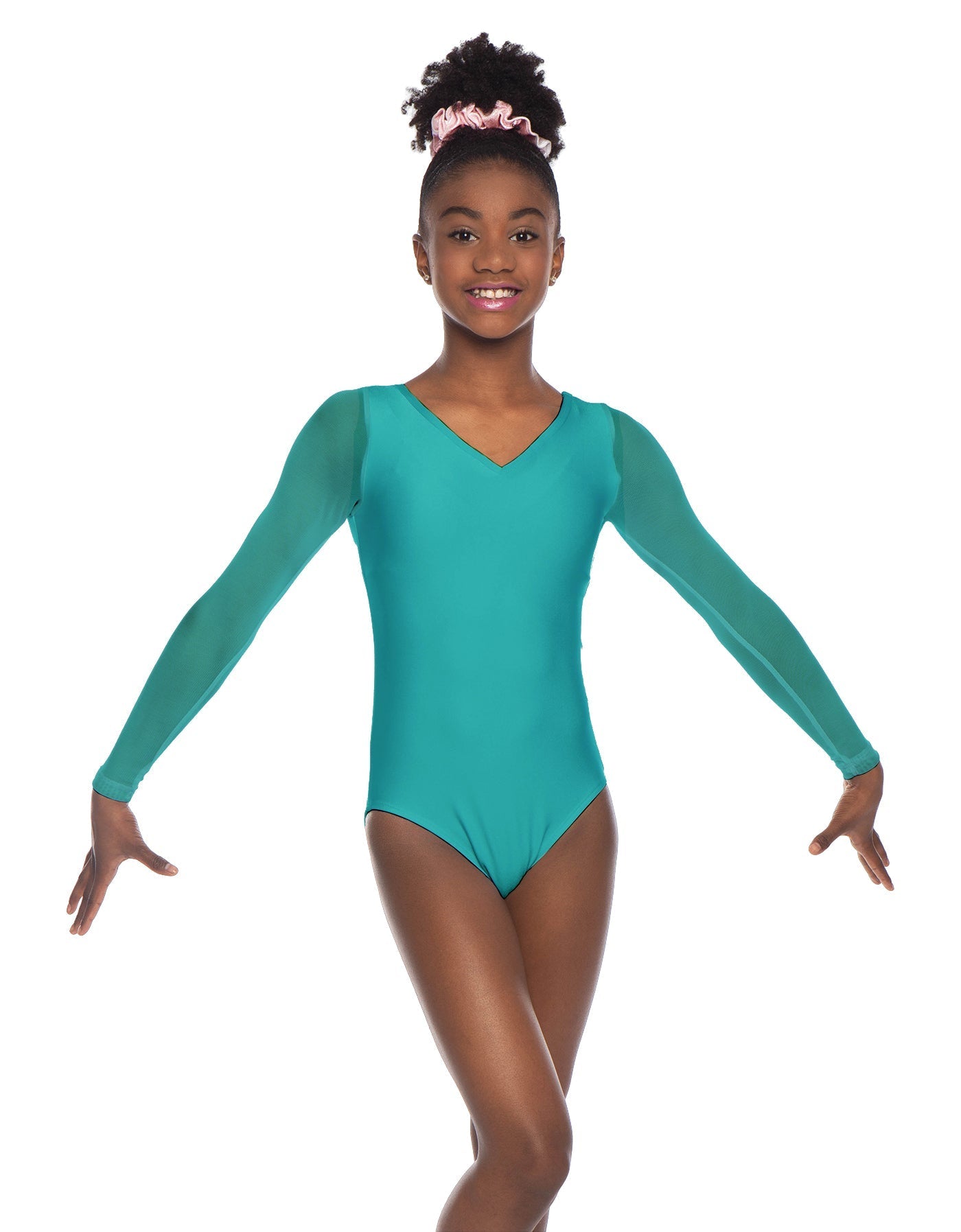 Solid Lycra Mesh LS V Neck Leotard Gymnastics