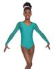 Solid Lycra Mesh LS V Neck Leotard Gymnastics