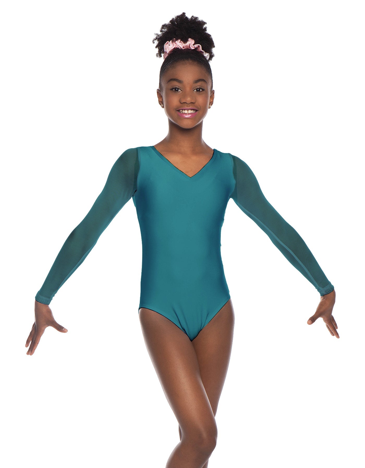 Solid Lycra Mesh LS V Neck Leotard Gymnastics
