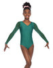 Solid Lycra Mesh LS V Neck Leotard Gymnastics