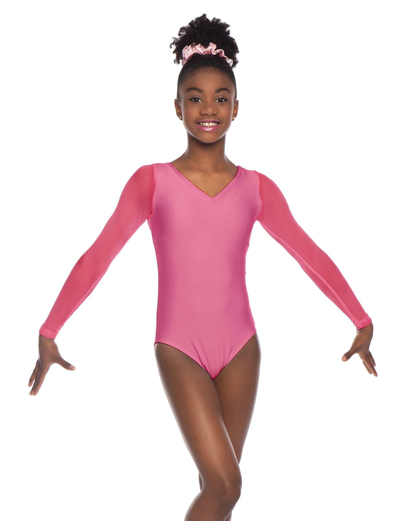 Solid Lycra Mesh LS V Neck Leotard Gymnastics