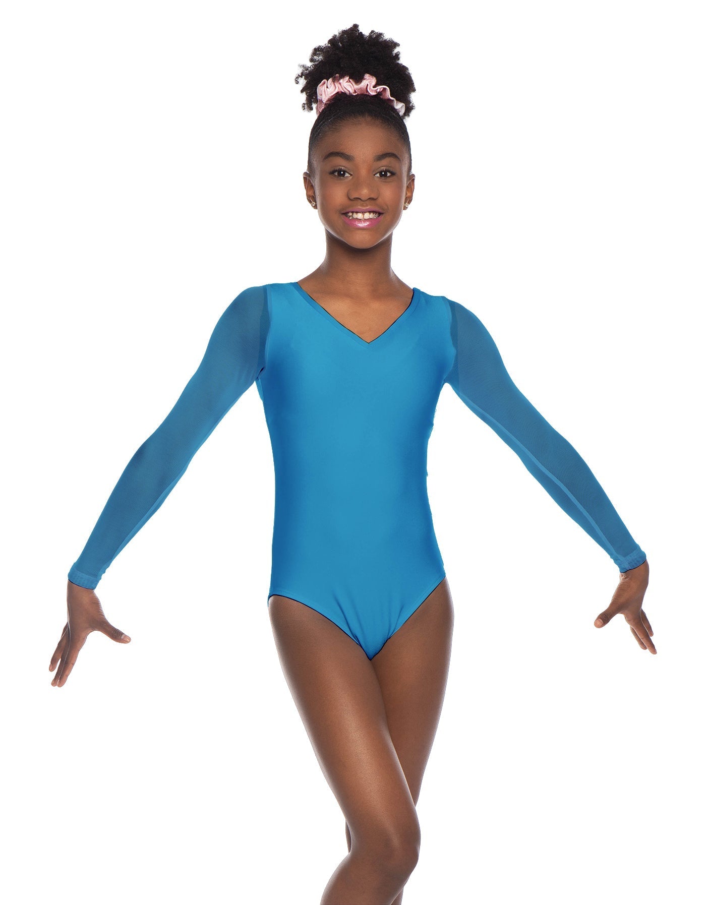 Solid Lycra Mesh LS V Neck Leotard Gymnastics