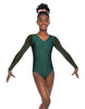Solid Lycra Mesh LS V Neck Leotard Gymnastics