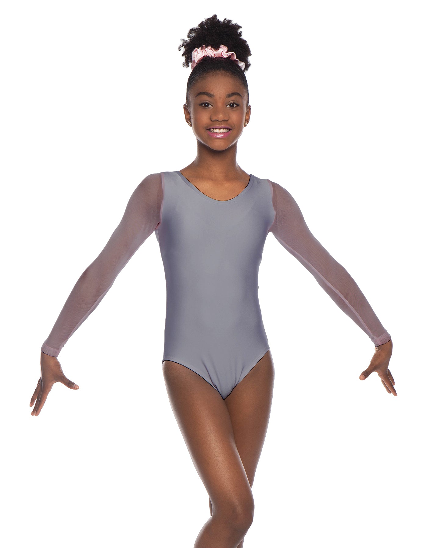 Solid Lycra Mesh LS Round Neck Leotard Gymnastics
