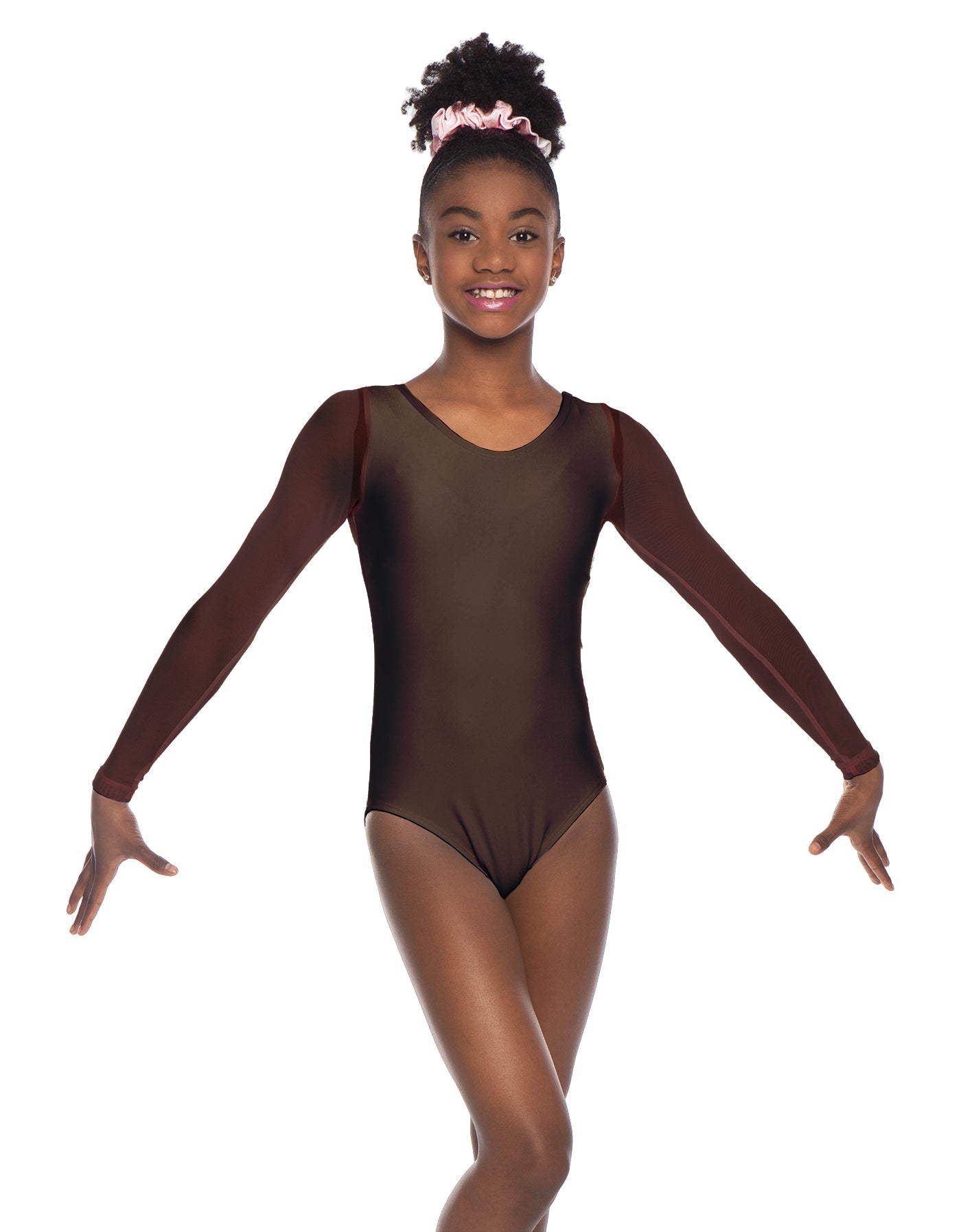 Solid Lycra Mesh LS Round Neck Leotard Gymnastics