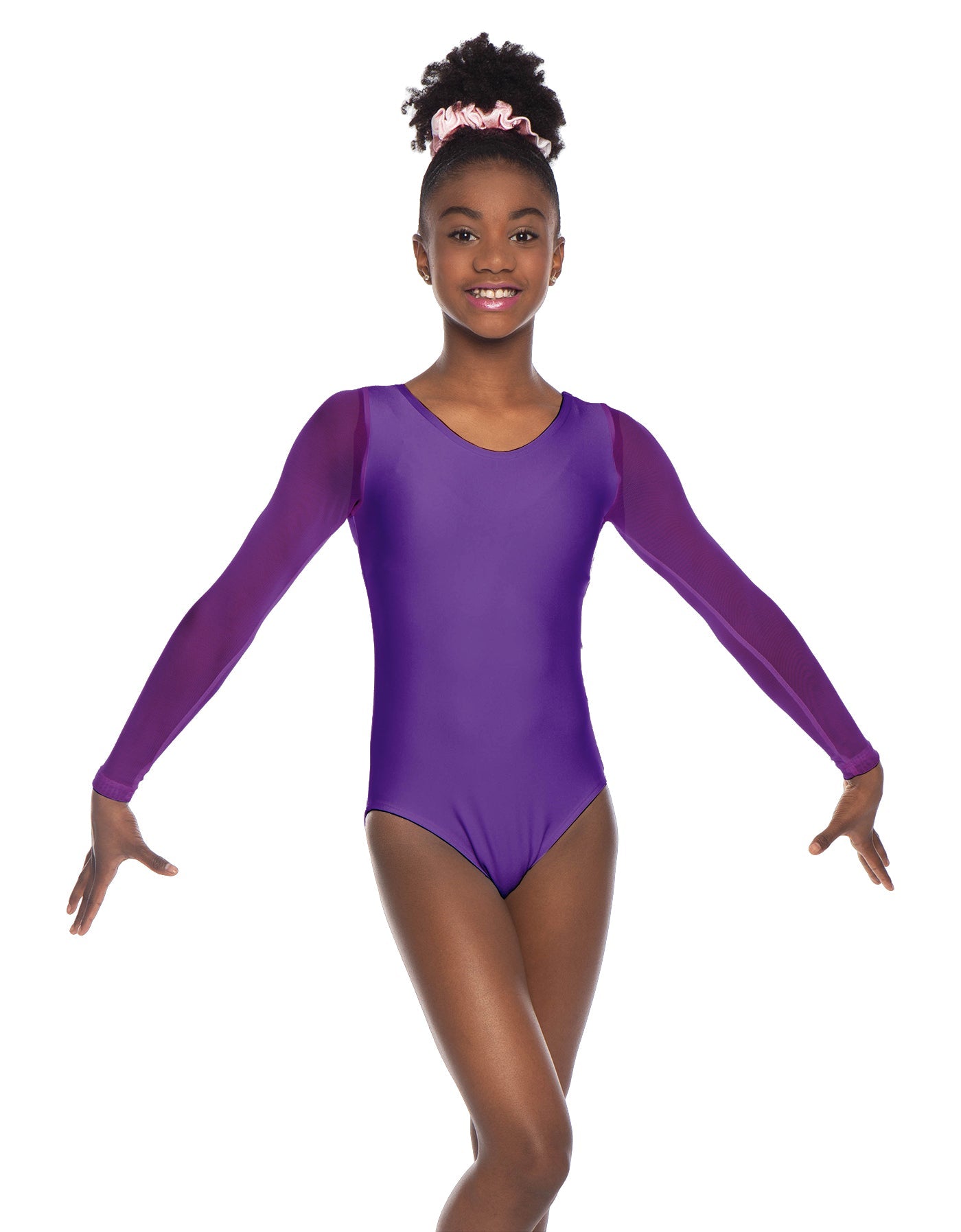 Solid Lycra Mesh LS Round Neck Leotard Gymnastics