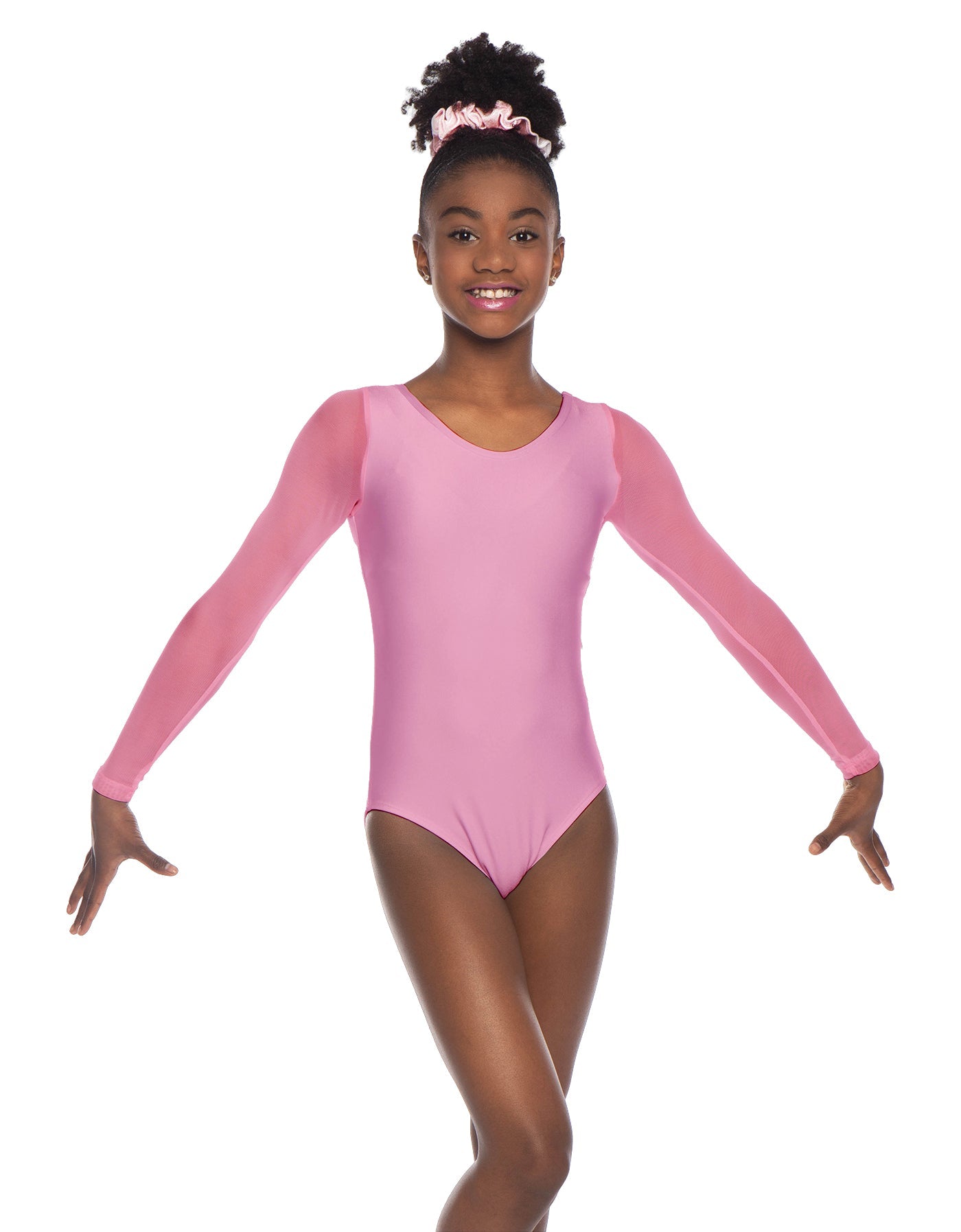 Solid Lycra Mesh LS Round Neck Leotard Gymnastics