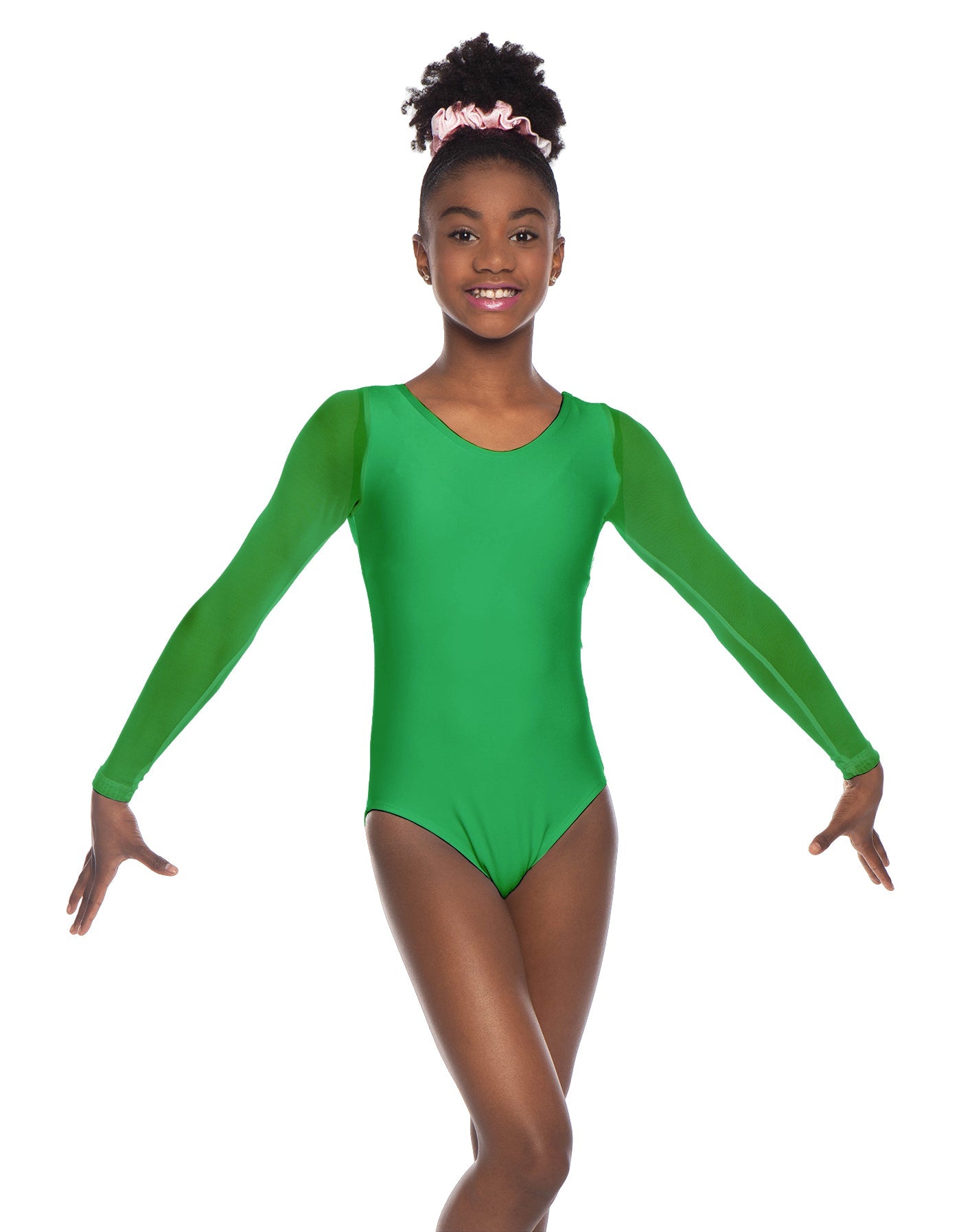 Solid Lycra Mesh LS Round Neck Leotard Gymnastics