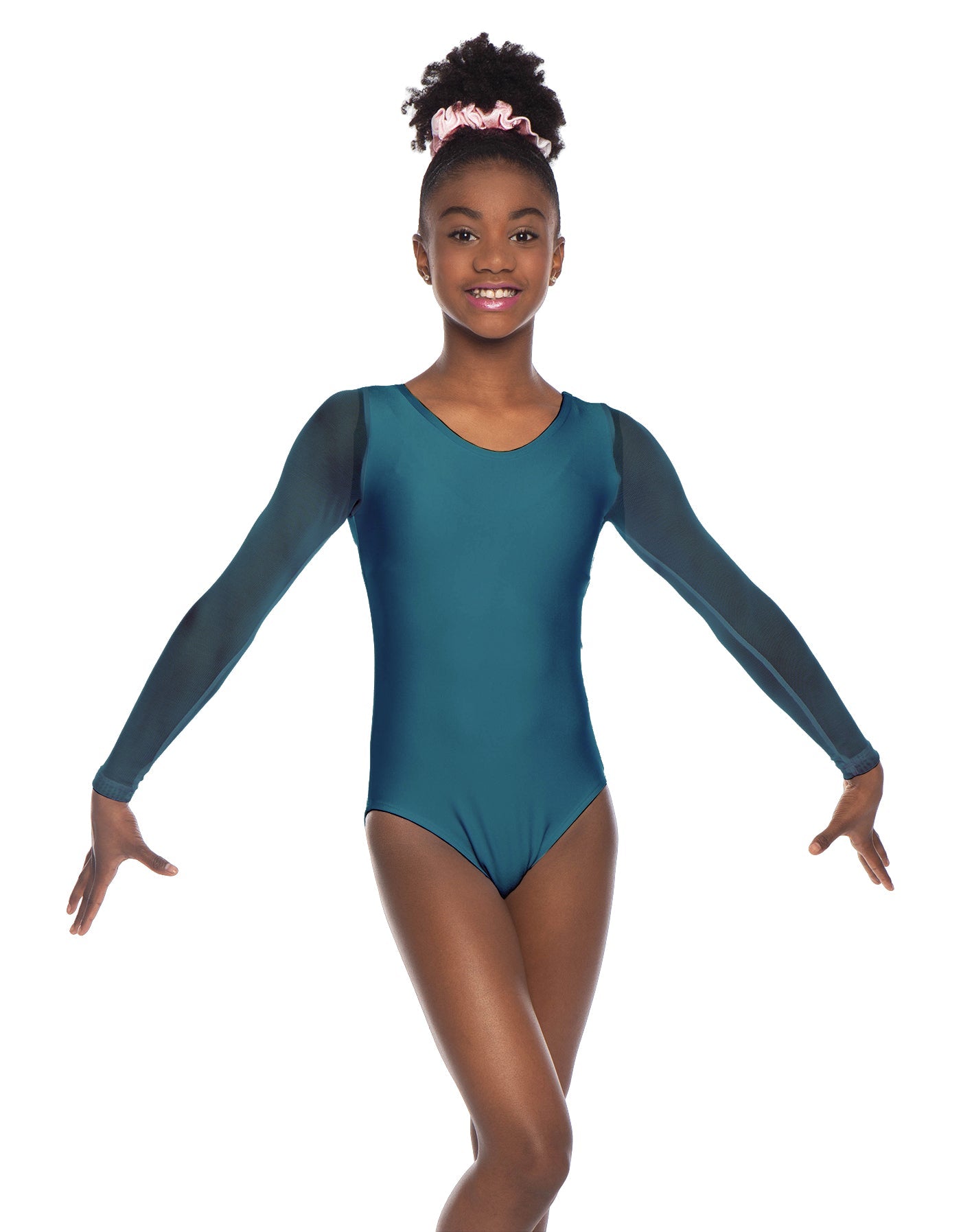 Solid Lycra Mesh LS Round Neck Leotard Gymnastics