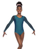 Solid Lycra Mesh LS Round Neck Leotard Gymnastics