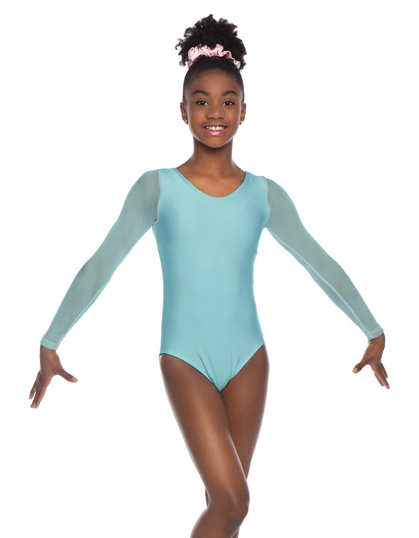 Solid Lycra Mesh LS Round Neck Leotard Gymnastics