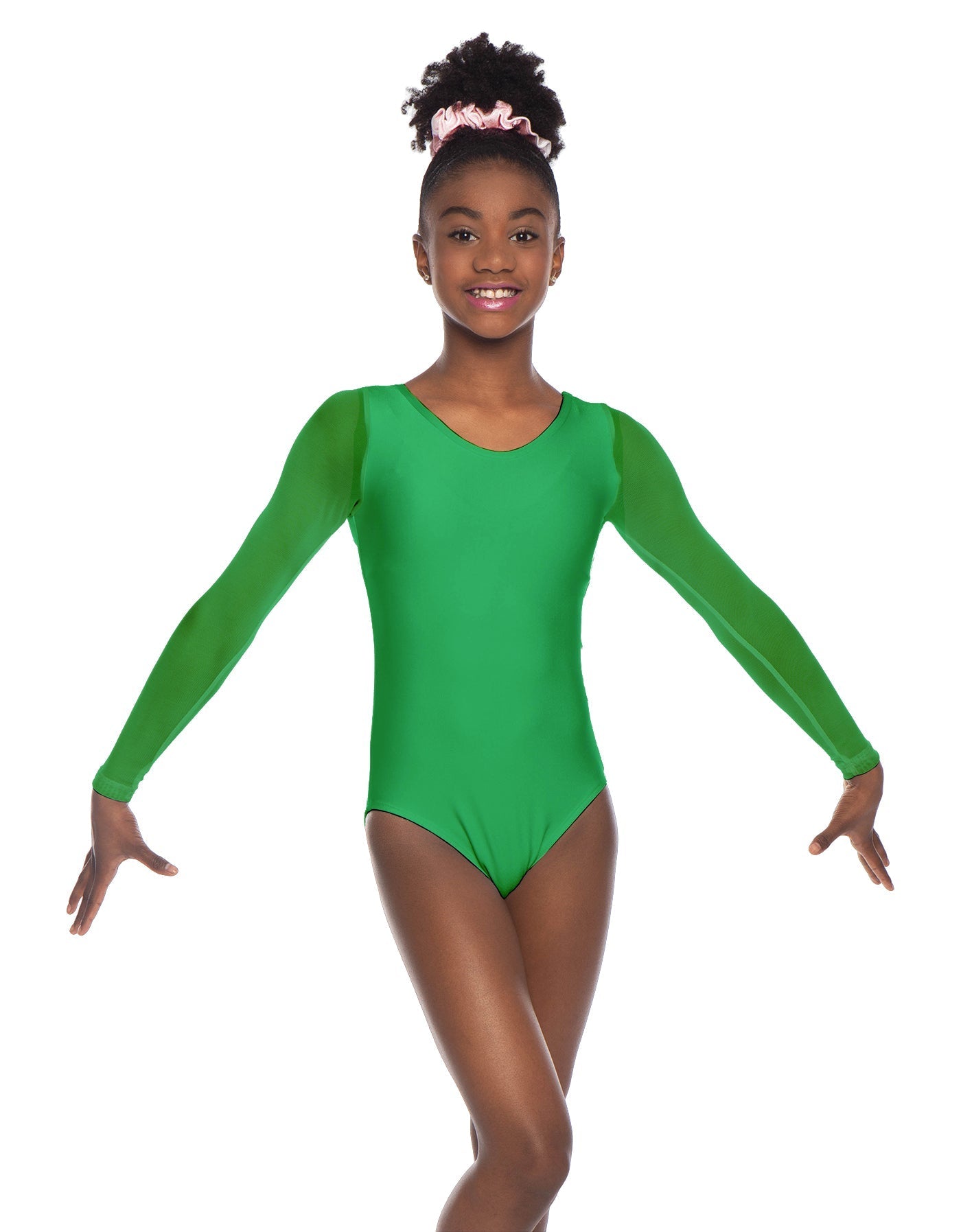 Solid Lycra Mesh LS Round Neck Leotard Gymnastics