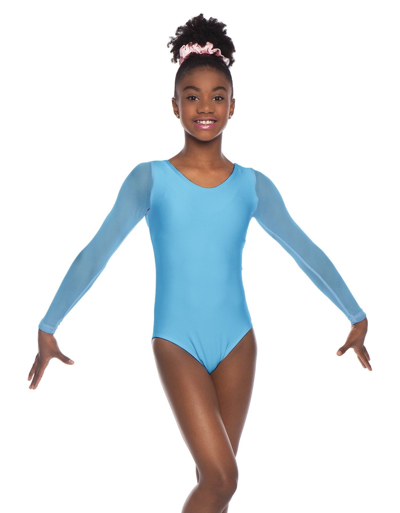 Solid Lycra Mesh LS Round Neck Leotard Gymnastics