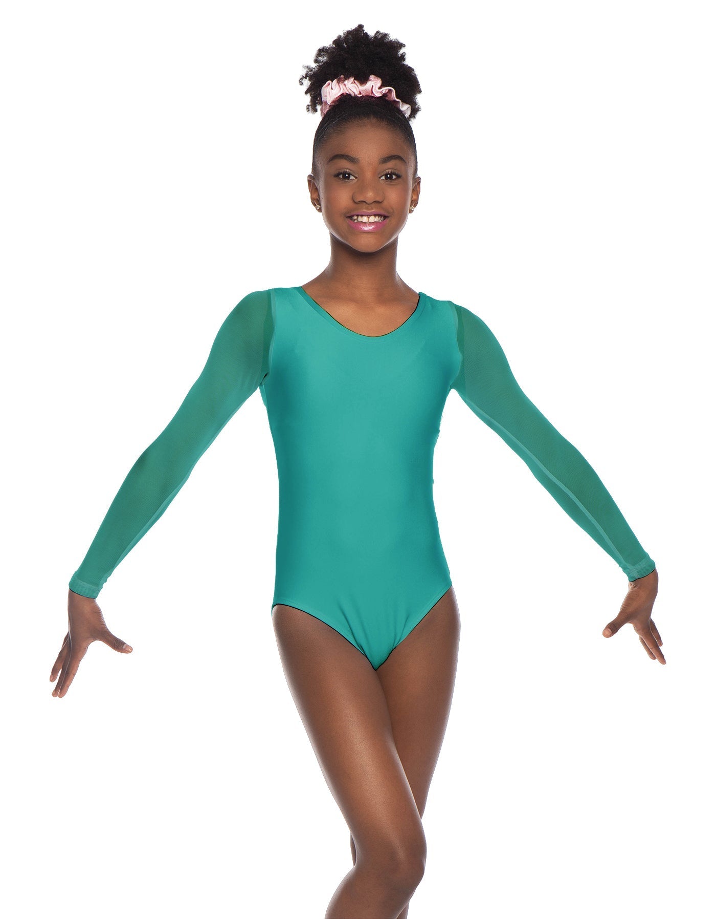 Solid Lycra Mesh LS Round Neck Leotard Gymnastics