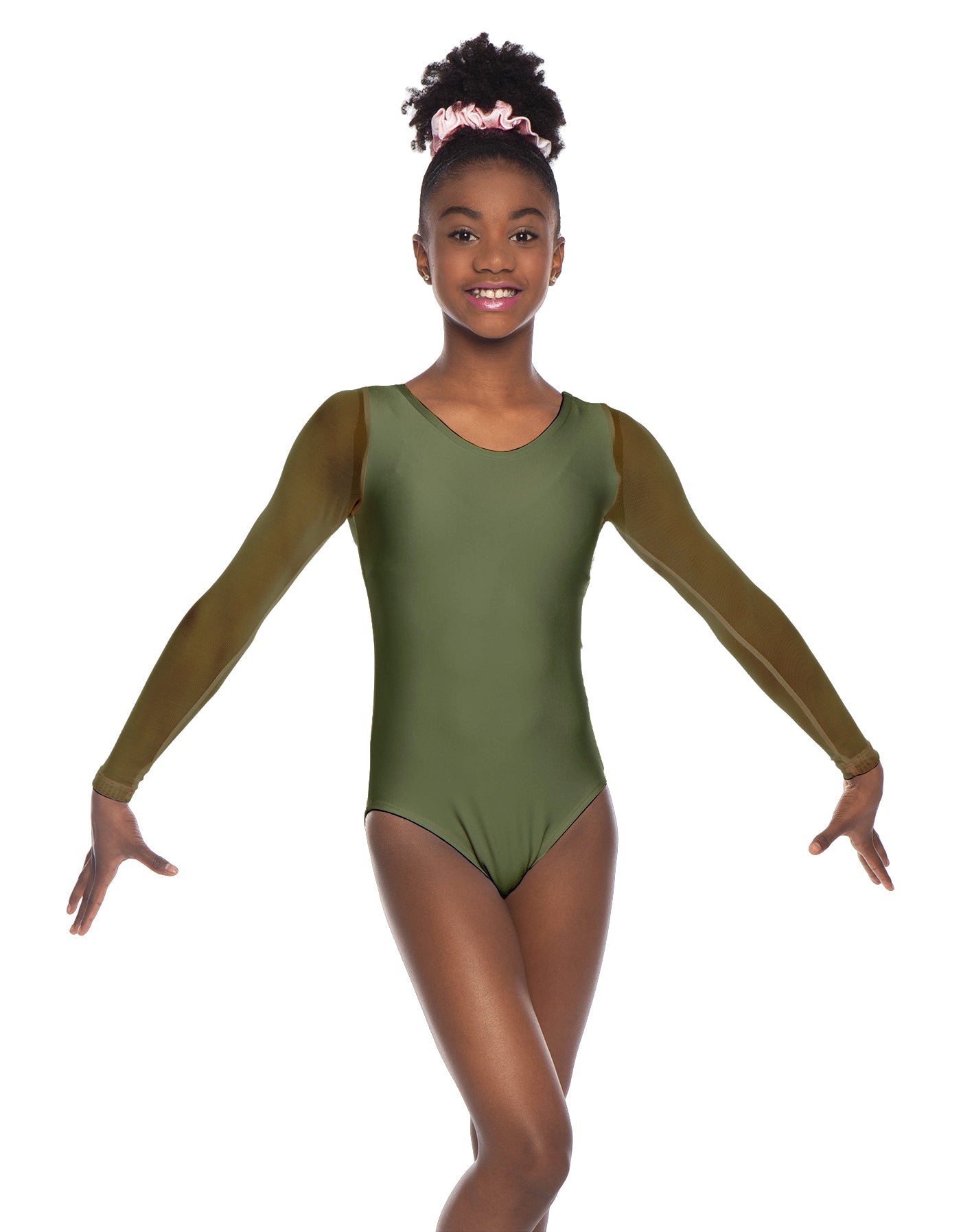 Solid Lycra Mesh LS Round Neck Leotard Gymnastics