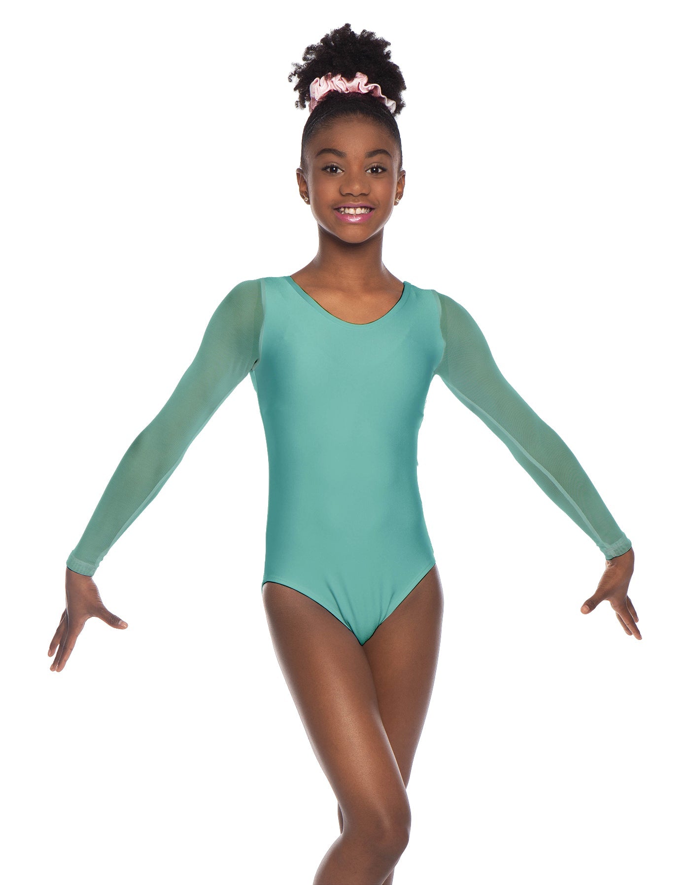 Solid Lycra Mesh LS Round Neck Leotard Gymnastics