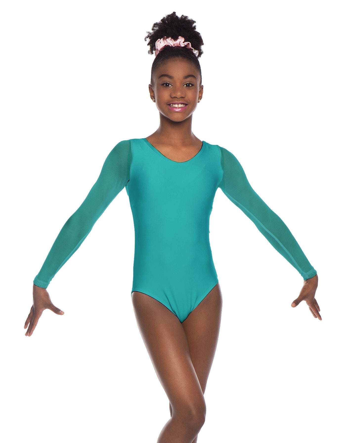 Solid Lycra Mesh LS Round Neck Leotard Gymnastics