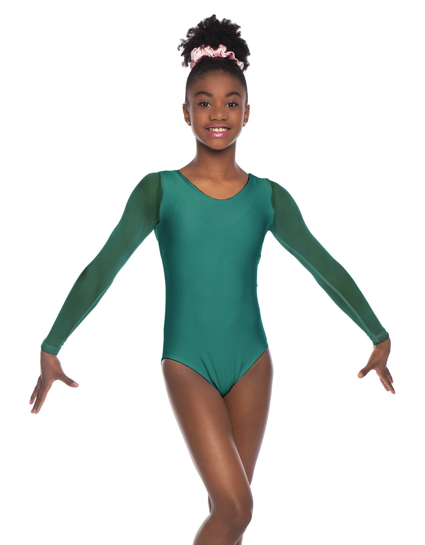 Solid Lycra Mesh LS Round Neck Leotard Gymnastics