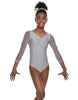 Solid Lycra Mesh 3/4 Sleeve V-Neck Leotard Gymnastics