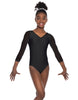 Solid Lycra Mesh 3/4 Sleeve V-Neck Leotard Gymnastics