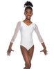 Solid Lycra Mesh 3/4 Sleeve V-Neck Leotard Gymnastics