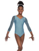 Solid Lycra Mesh 3/4 Sleeve V-Neck Leotard Gymnastics