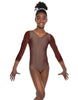 Solid Lycra Mesh 3/4 Sleeve V-Neck Leotard Gymnastics