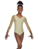 Solid Lycra Mesh 3/4 Sleeve V-Neck Leotard Gymnastics