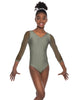 Solid Lycra Mesh 3/4 Sleeve V-Neck Leotard Gymnastics