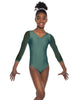Solid Lycra Mesh 3/4 Sleeve V-Neck Leotard Gymnastics