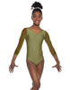 Solid Lycra Mesh 3/4 Sleeve V-Neck Leotard Gymnastics
