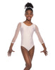Solid Lycra Mesh 3/4 Sleeve Round Neck Leotard Gymnastics
