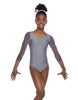 Solid Lycra Mesh 3/4 Sleeve Round Neck Leotard Gymnastics