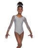 Solid Lycra Mesh 3/4 Sleeve Round Neck Leotard Gymnastics