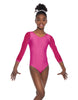 Solid Lycra Mesh 3/4 Sleeve Round Neck Leotard Gymnastics