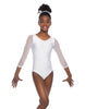 Solid Lycra Mesh 3/4 Sleeve Round Neck Leotard Gymnastics
