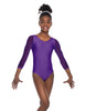 Solid Lycra Mesh 3/4 Sleeve Round Neck Leotard Gymnastics