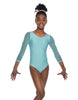 Solid Lycra Mesh 3/4 Sleeve Round Neck Leotard Gymnastics