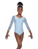 Solid Lycra Mesh 3/4 Sleeve Round Neck Leotard Gymnastics