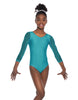 Solid Lycra Mesh 3/4 Sleeve Round Neck Leotard Gymnastics