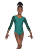 Solid Lycra Mesh 3/4 Sleeve Round Neck Leotard Gymnastics