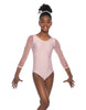 Solid Lycra Mesh 3/4 Sleeve Round Neck Leotard Gymnastics