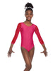 Solid Lycra Mesh 3/4 Sleeve Round Neck Leotard Gymnastics