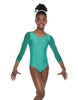 Solid Lycra Mesh 3/4 Sleeve Round Neck Leotard Gymnastics