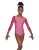 Solid Lycra Mesh 3/4 Sleeve Round Neck Leotard Gymnastics