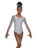 Solid Lycra Mesh 3/4 Sleeve Round Neck Leotard Gymnastics