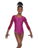 Solid Lycra Mesh 3/4 Sleeve Round Neck Leotard Gymnastics