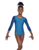 Solid Lycra Mesh 3/4 Sleeve Round Neck Leotard Gymnastics