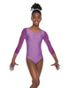 Solid Lycra Mesh 3/4 Sleeve Round Neck Leotard Gymnastics